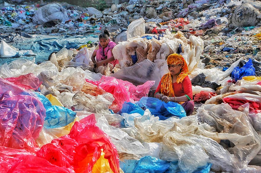 بلاستيك ، نساء ، بنجلاديش ، عمال ، عمل ، مكب النفايات ، تفريغ ، المخلفات ، قمامة، يدمر، يهدم ، قمامة ، التلوث