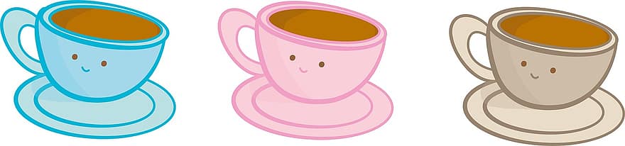 Coffee, Cups, Drink, Hot Drink, Beverage, Cartoon, illustration, vector, mug, design, backgrounds
