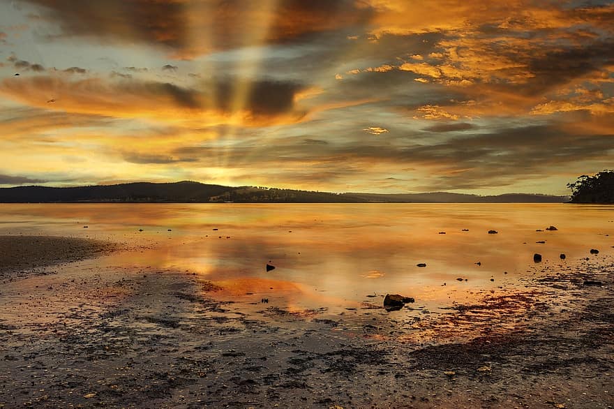 море, заповідник, схід сонця, прибережний, Трейл Бей, Австралія, хмари