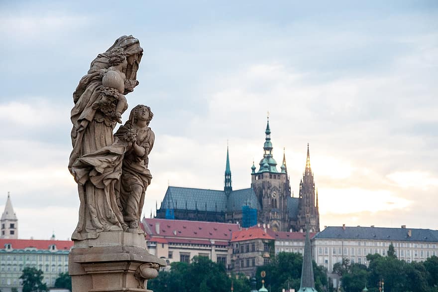 архитектура, собор, Чехия, Европа, Прага, скульптура, известное место, христианство, религия, статуя, история