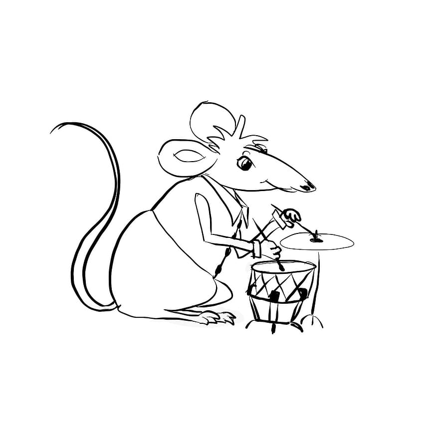 мишка, карикатура, барабани, сладък, мишки