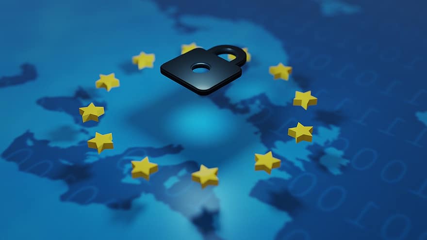 UE, estrellas, Escudo de privacidad, símbolo, bloquear, candado, Europa, dsgvo, política de privacidad, Alemania, mapa