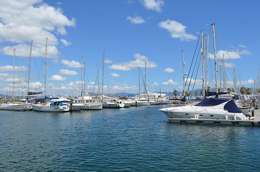 lago, molo, porta, Barche, yacht, acqua, natura, Gibilterra, Spagna, nave nautica, barca a vela