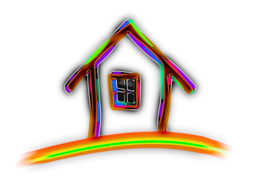 hus, omriss, abstrakt, logo, symbol