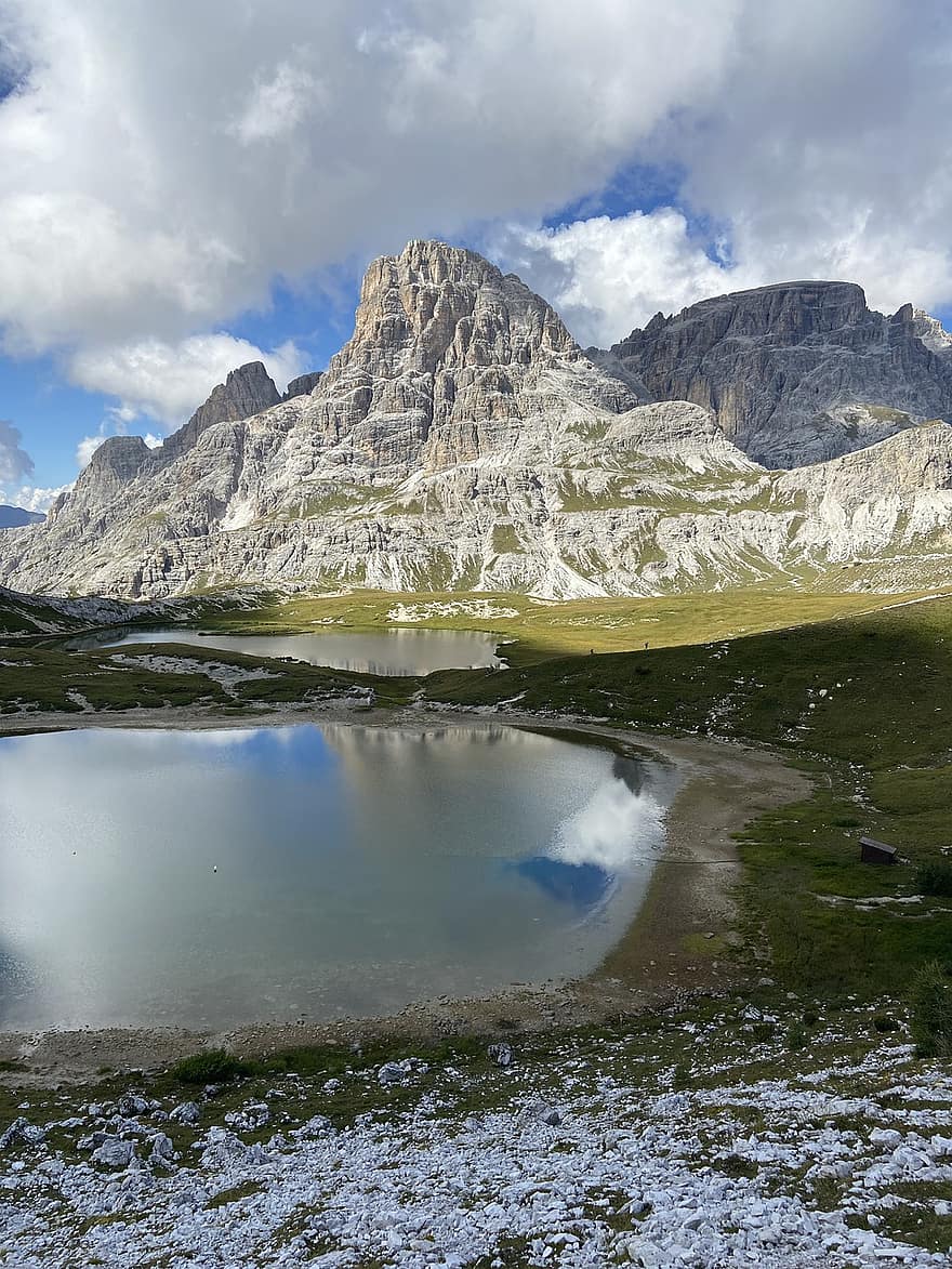 Innichriedl Knoten, dolomites, lago, montanhas, Alpes, natureza, agua, reflexão, cenário, Tirol do Sul, Itália