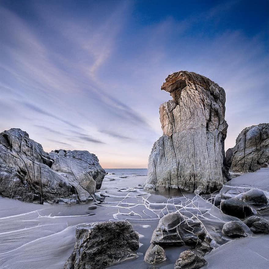 formações rochosas, inverno, de praia