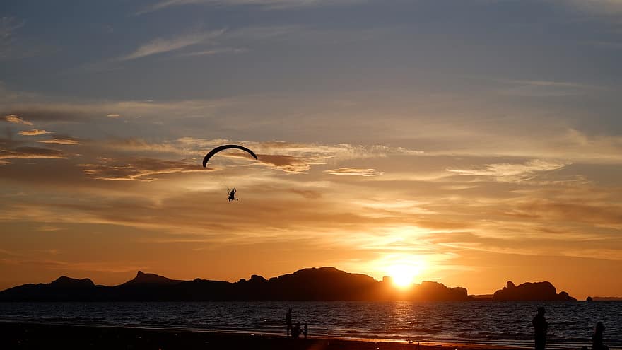 paragliding, sport, udendørs, solnedgang