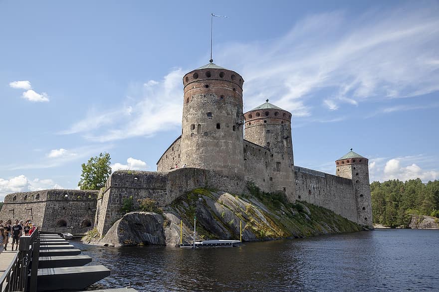 城、オラビンリンナ、サボンリンナ、フィンランド、風景、湖、有名な場所、建築、歴史、古い、文化