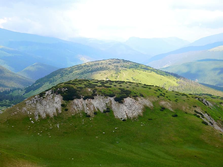 munţi, vilegiaturist, cer, nori, panoramă, pitoresc, călătorie, turul munților, vedere, România