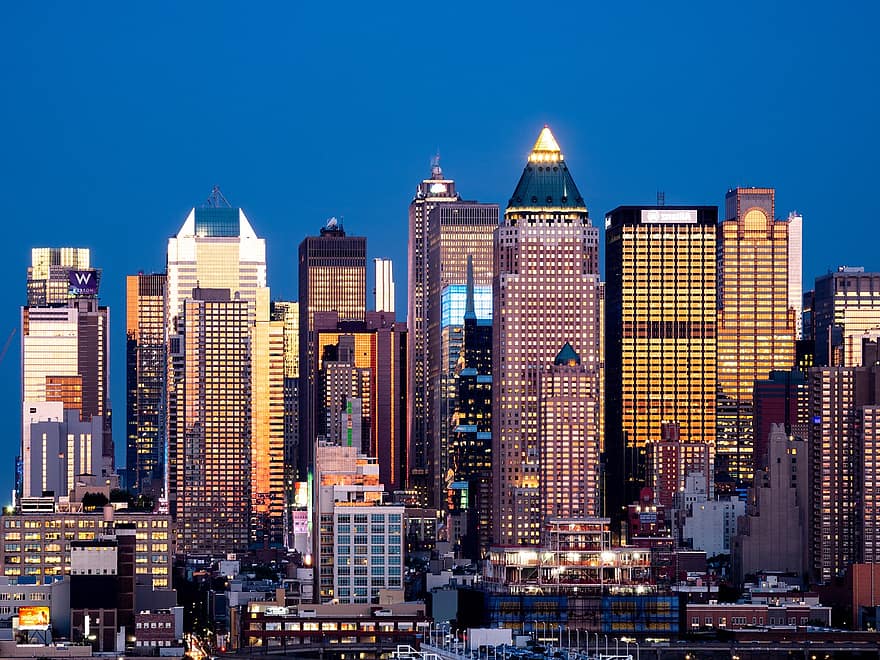 Nueva York, manhattan, ciudad, rascacielos, paisaje urbano, horizonte, torres, edificios, Estados Unidos, America, centro de la ciudad