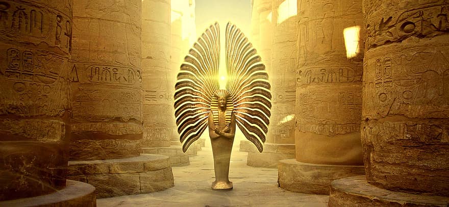 anděl, socha, egyptský, sochařství, starověk, náboženství, postava, sloupovitý, hieroglyfy, duchovní, křídlo