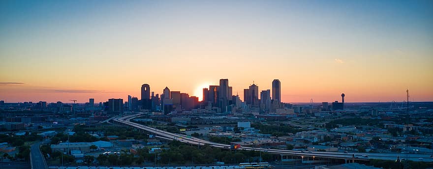 solnedgang, Dallas, texas, landskab, skumring, himmel, skyline, berolige, by-, tusmørke, fredelig