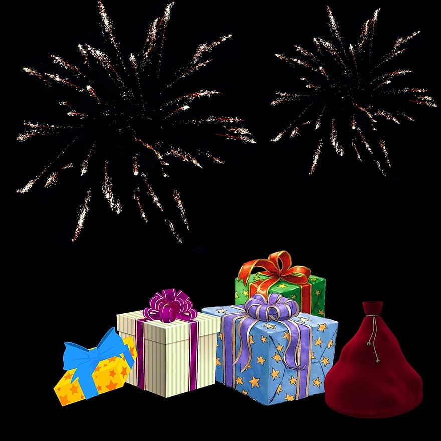 prezent, fajerwerki, Boże Narodzenie, Wesołych Świąt, światła, festiwal