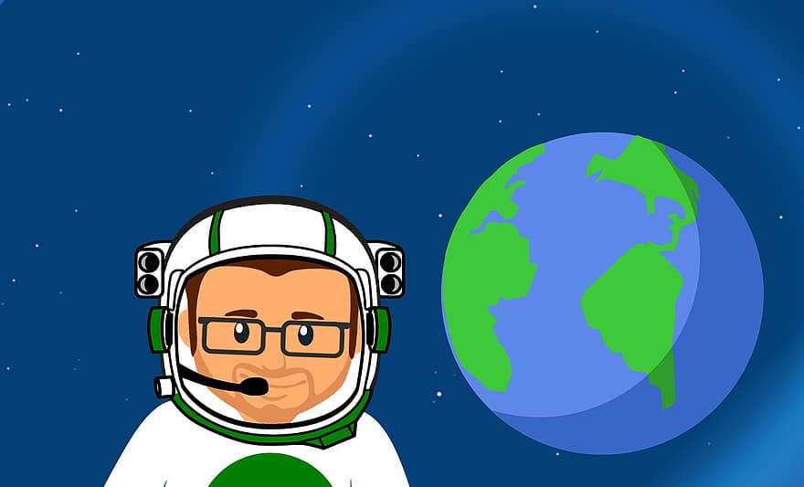 Spaceman, Earth, Space, Science, Cartoon, Selfie, Fiction, Gravity, Planet, Fly, Research
