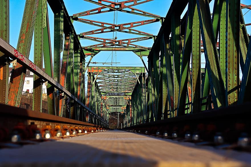 pont ferroviari, ferrocarril, metall, estructura, pont, arquitectura, via de ferrocarril