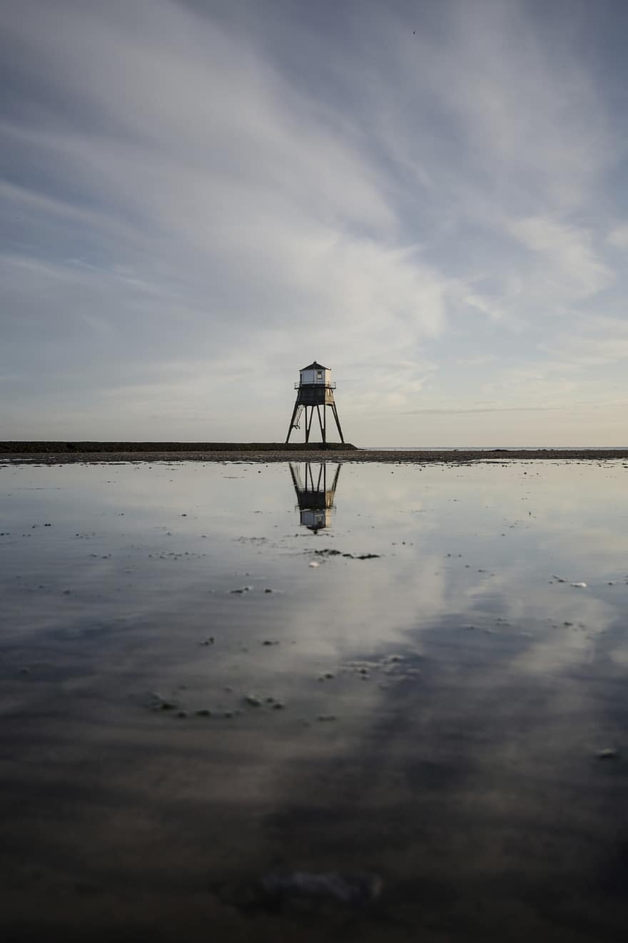 faro, reflexión, imagen de espejo, reflejo, mar, Oceano, marina, horizonte, Harwich, paisaje, playa