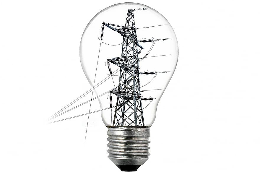 elektrik, ampul, ışık, Lamba, güç, kavram, yüksek, kapatmak, yalıtılmış, tungsten, kule