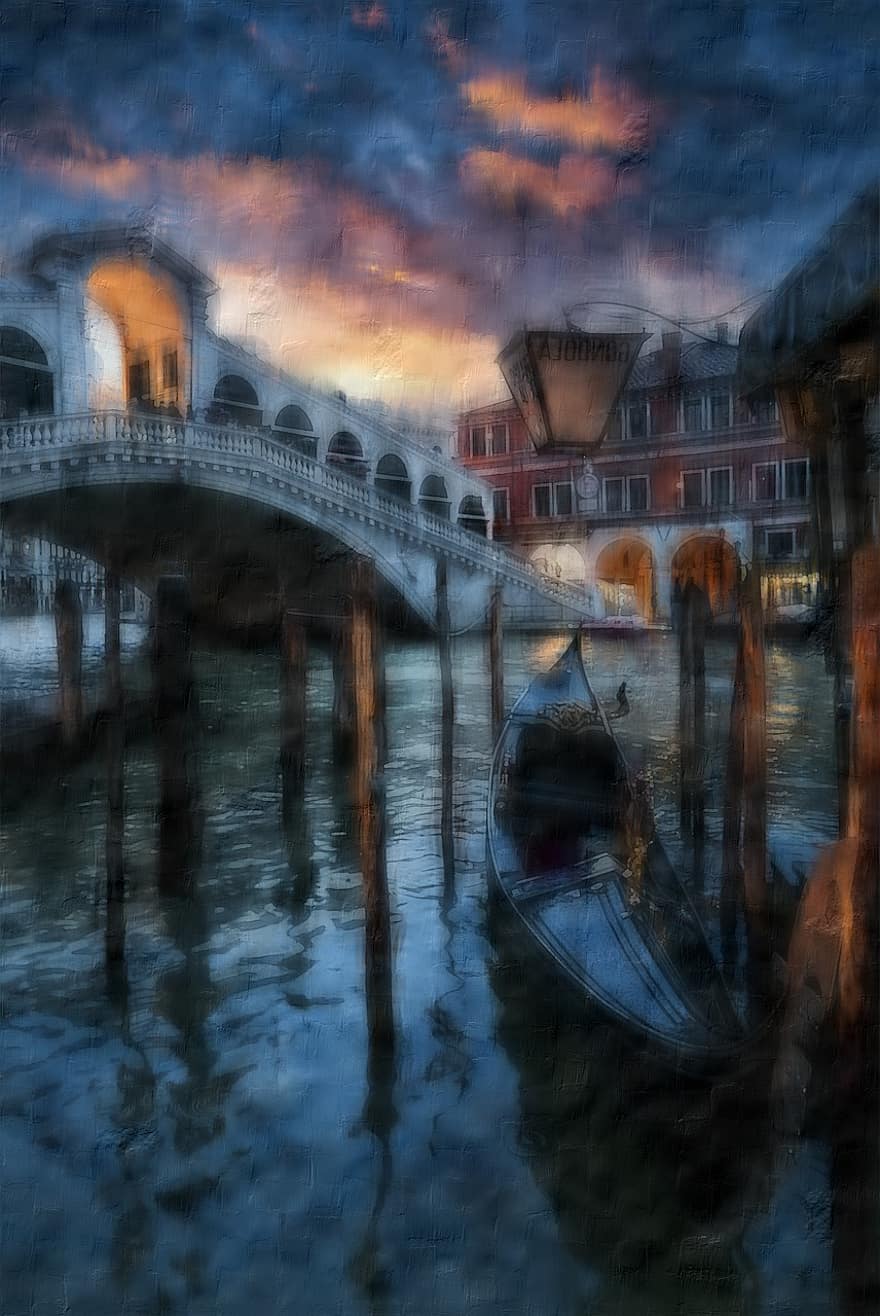 māksla, Venēcija, grand canal, saulrieta, Itālija, pilsēta, arhitektūra, ceļot, tūrismu, gondola, eiropa