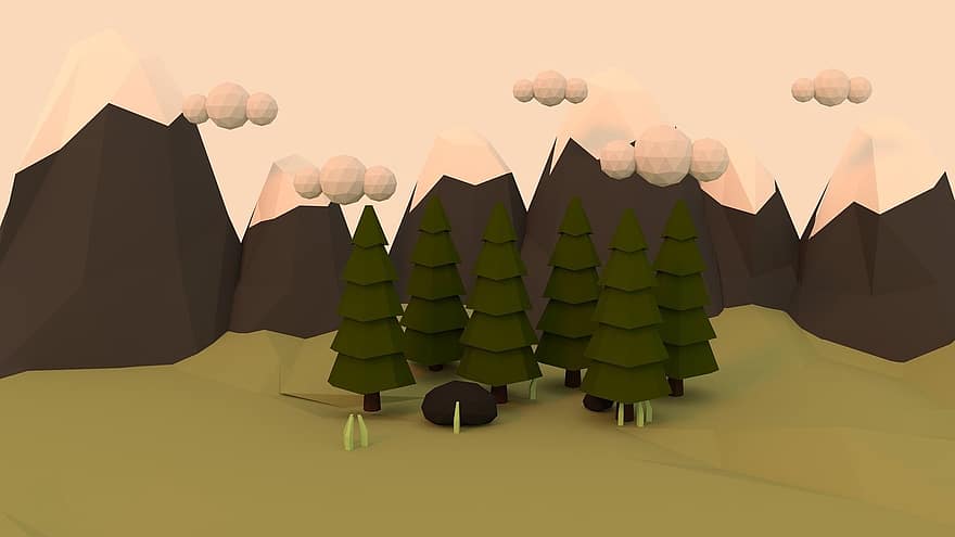 Low Poly, Forest, Abstract, 3d, Nountains, Evergreen Trees, Fir Tree