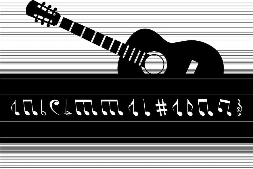 muziek-, melodie, geluid, instrument, musical, Muzikaal geluid, gitaar, zwart, achtergrond