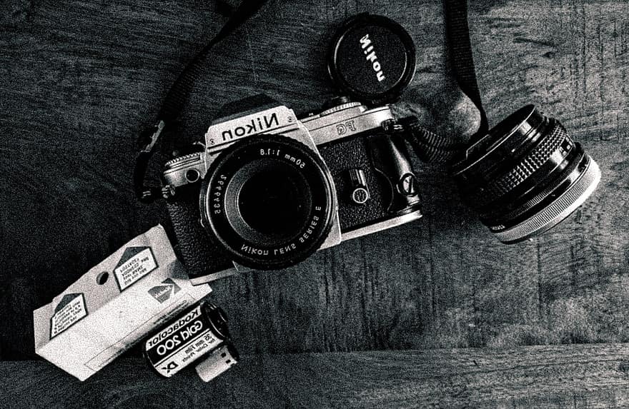 Film Camera, Camera, Photography Equipment, Nikon Camera, Flat Lay, graphic equipment, old, lens, optical instrument, old-fashioned, graphy themes