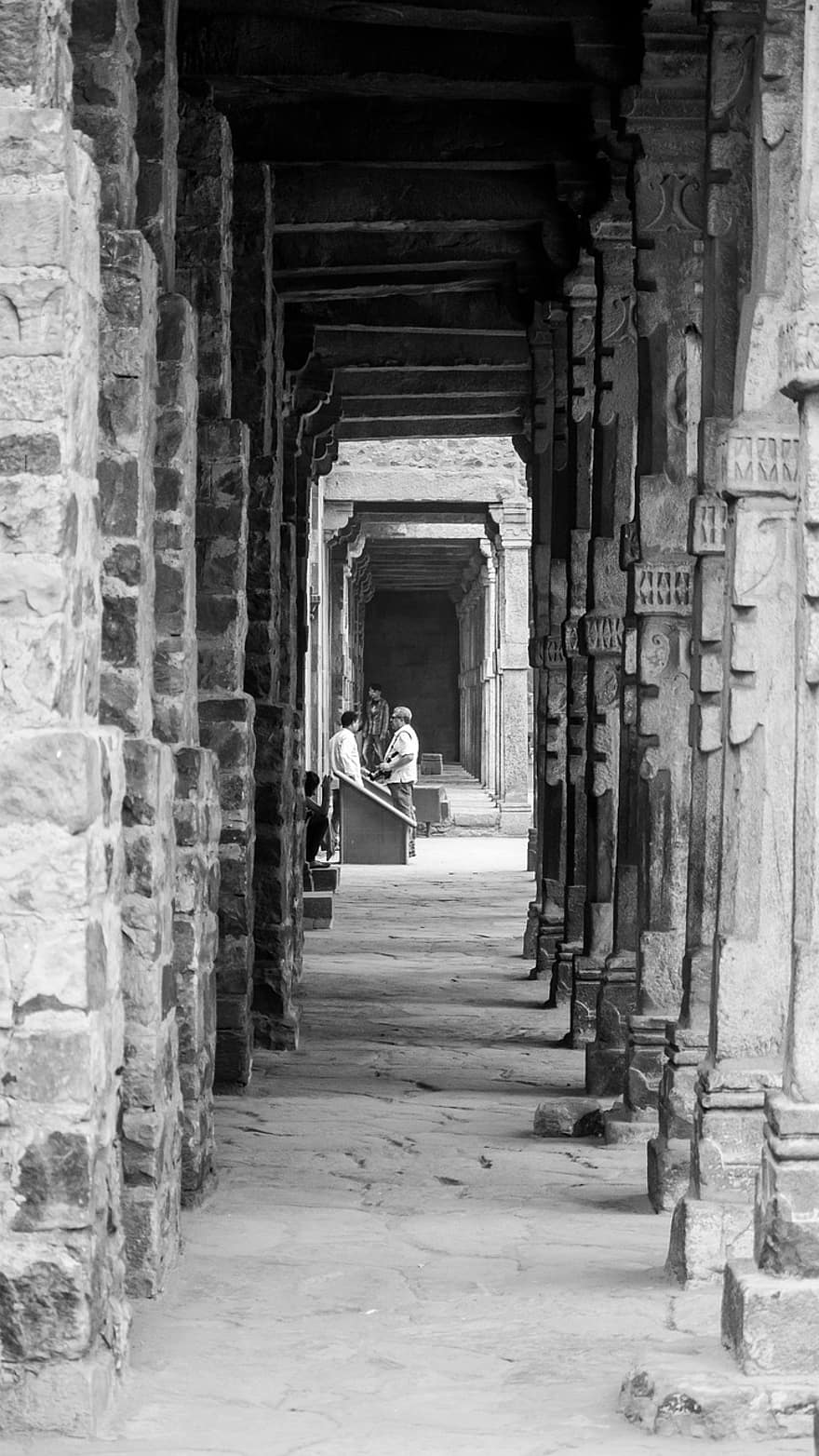 costruzione, pilastri, vecchia Delhi, architettura, all'aperto, strada, passerella, colonne, monocromatico, urbano