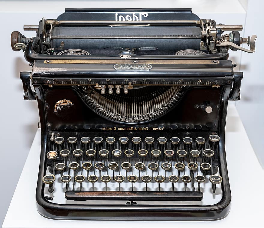 skrivmaskin, idealisk, gammal, årgång, skrift