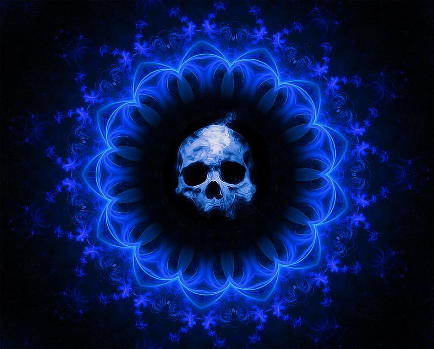 Skull, Gothic, Dark, Fantasy, Death, Halloween, Horror, Spooky, Design, Blue Death, Blue Skull