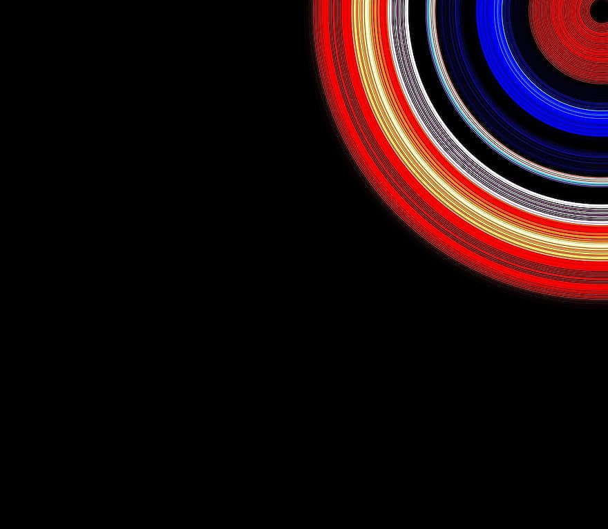 černé pozadí, Barevné kruhy, projekt, vzor, copyspace, dekorativní, Červené, modrý, pozadí, abstraktní, vícebarevné