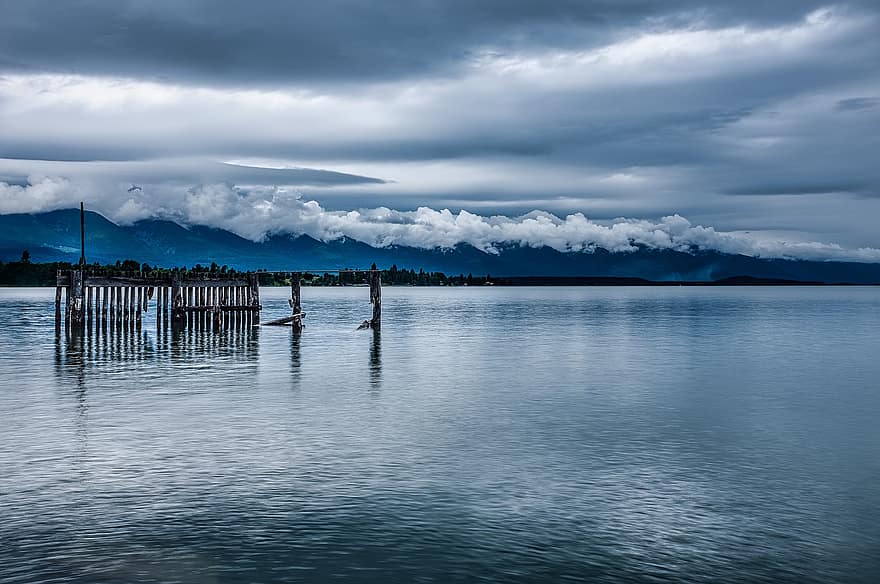 lago, lago a testa piatta, tempesta, Montana, nuvole, tempo metereologico