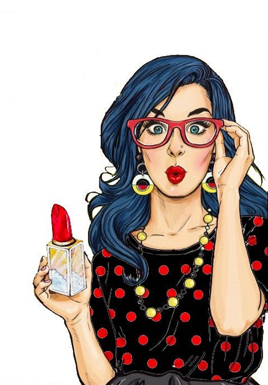 Makeup, Comic, Lipstick, Red Lipstick, Lips, Red Glasses, Make Up