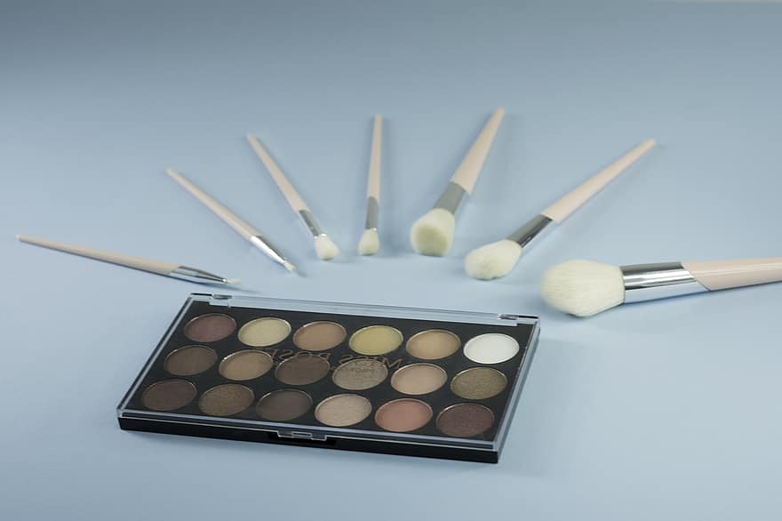Make-up, Brushes, Shades, Eyeshadow, beauty product, close-up, palette, colors, blue, paint, personal accessory