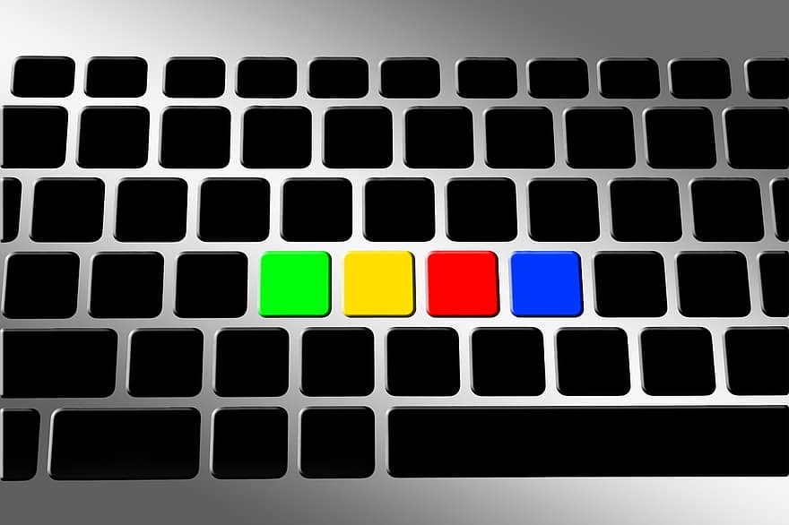 tastatur, tom, farve, blå, grøn, rød, gul, slette, slettet, butik, computer