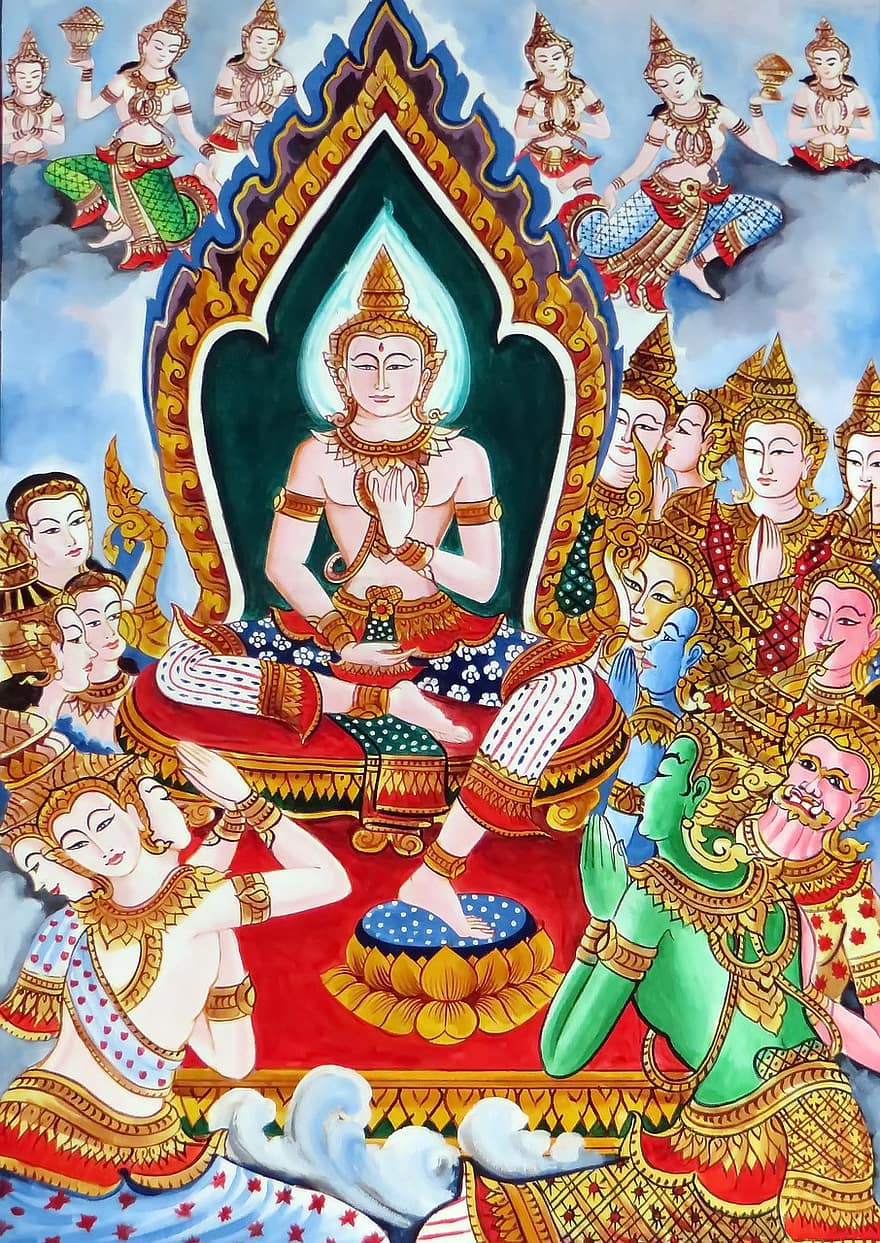 laos, vientiane, βασιλικό παλάτι, Η ζωή του Βούδα, τοιχογραφία, οροφή, διακόσμηση, εικόνα