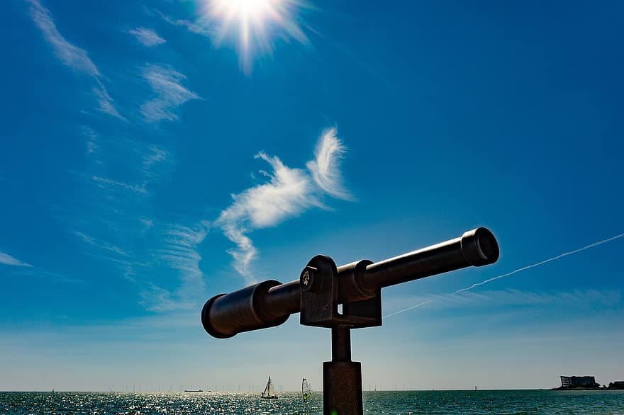 teleskop, sø, Makkum, holland, turisme, historisk, sol, sollys, himmel, landskab