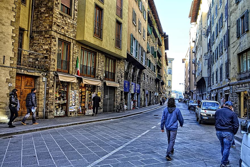 Firenze, by, gade, arkitektur, byliv, berømte sted, herrer, bybilledet, bygning udvendig, gå, rejse