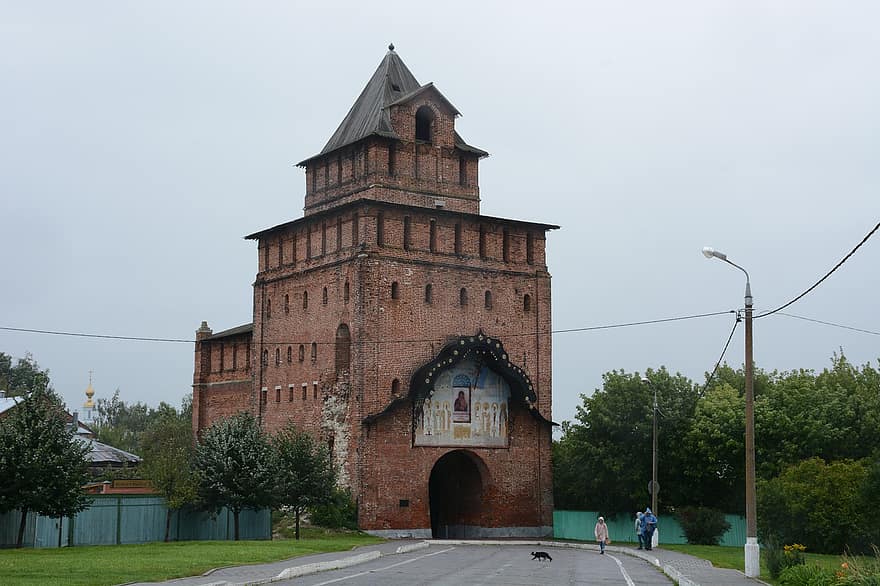 Puerta de Pyatnitskie, torre, la carretera, kolomna, Kremlin, Rusia, fortaleza, histórico, punto de referencia