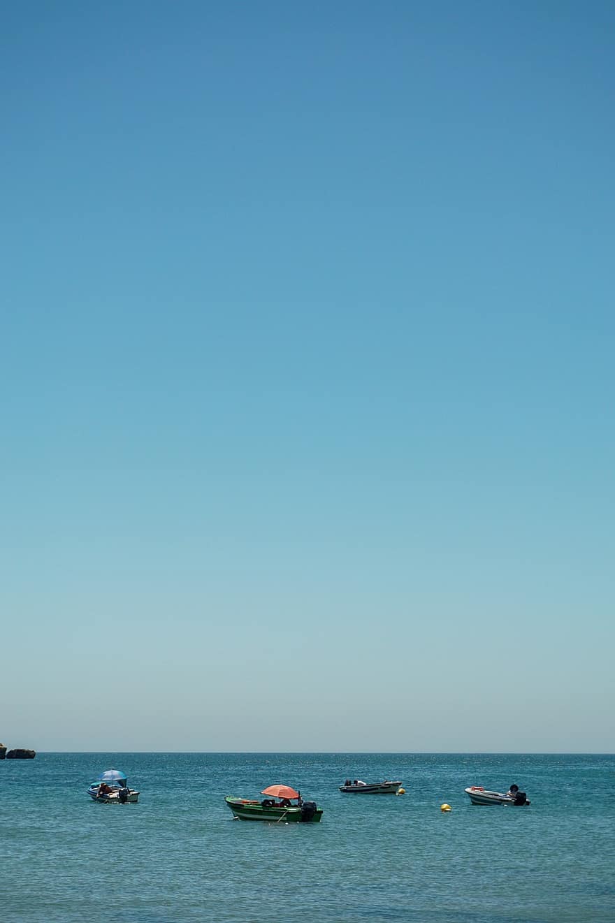 Ocean, Boats, Praia, Algarve, Water, Sea, Summer, Horizon, Sky, Blue Sky, Tourism