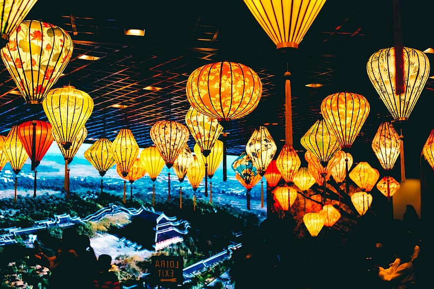 Travel, Lantern, Lunar New Year, Decoration, night, celebration, illuminated, backgrounds, traditional festival, multi colored, lighting equipment