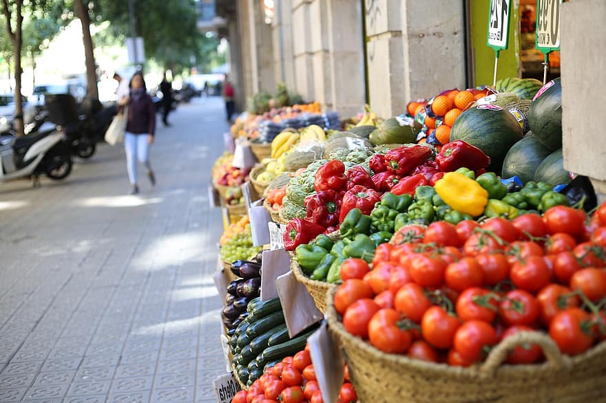 плодове, зеленчуци, магазин, продукция, прясно, храна, ядивен, улица, бизнес, град, градски