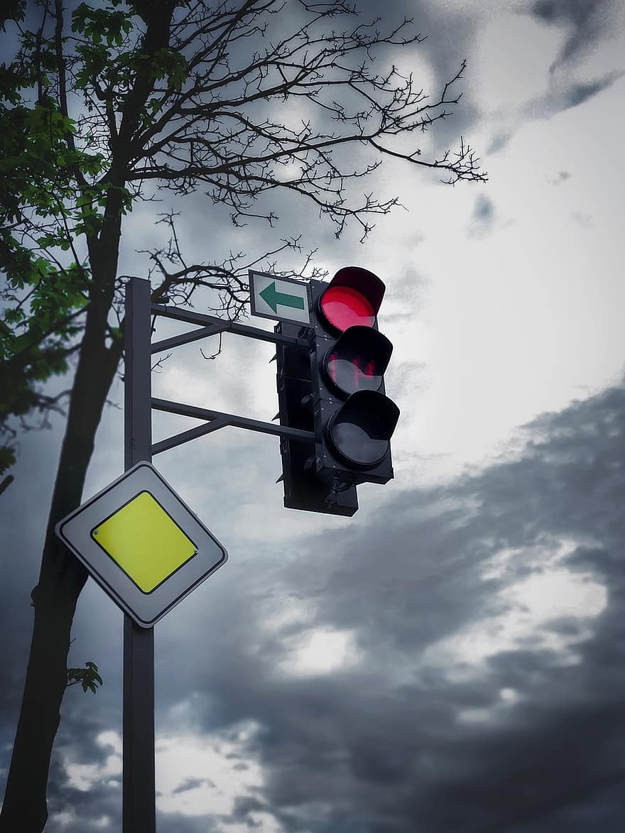 Semafor, světlo, ulice, červené světlo, dopravní signál, silnice