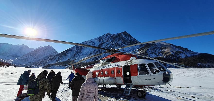 helikopter, orang-orang, langit, penerbangan, musim dingin, gunung