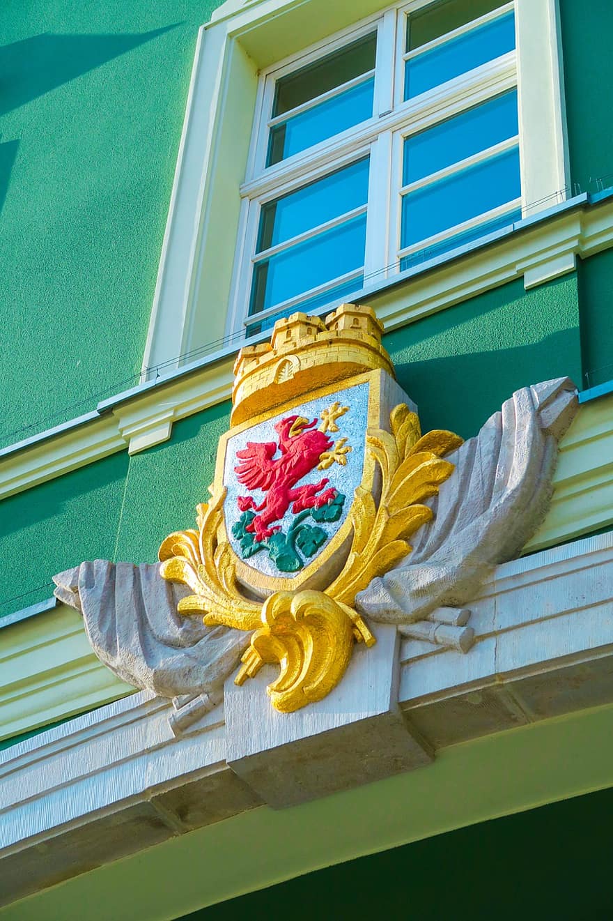 ポーランド、紋章、建物、西ポモージェ、窓、緑の壁、建築