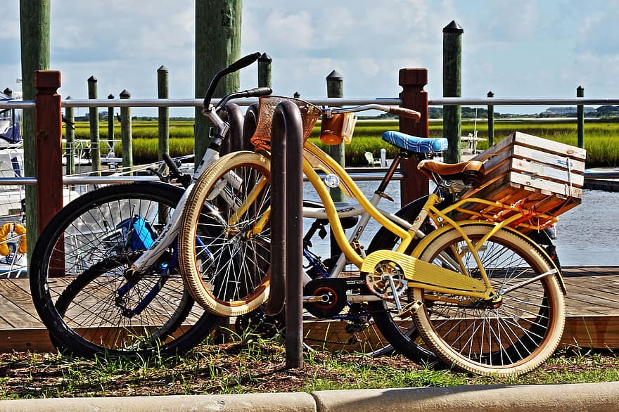 rowery, stojak na rowery, park, na dworze