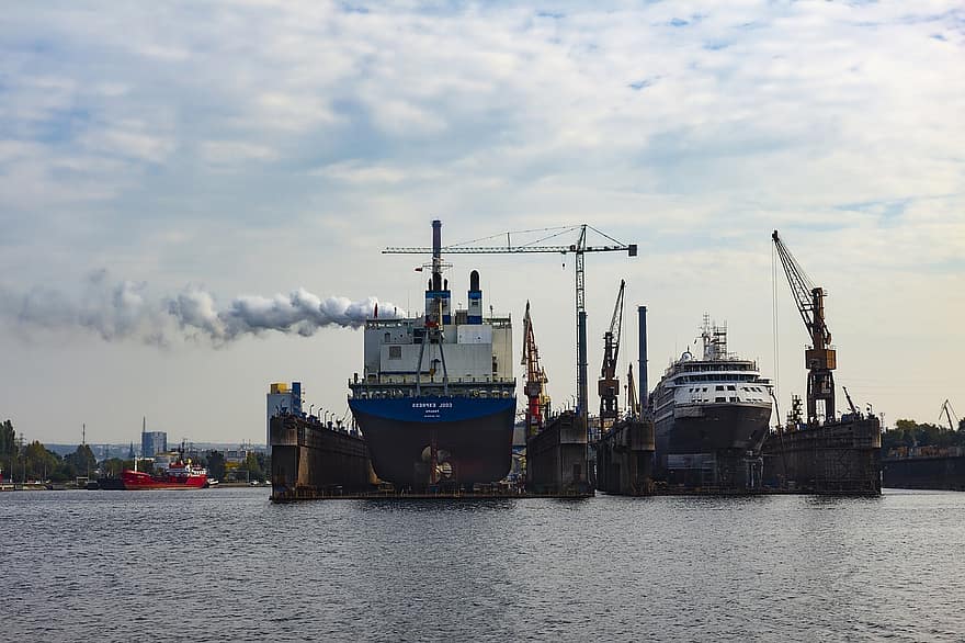 astillero de gdansk, grúas, Construcción naval, astillero, Puerto, barcos, mar, puerto, industria, Gdansk, Envío