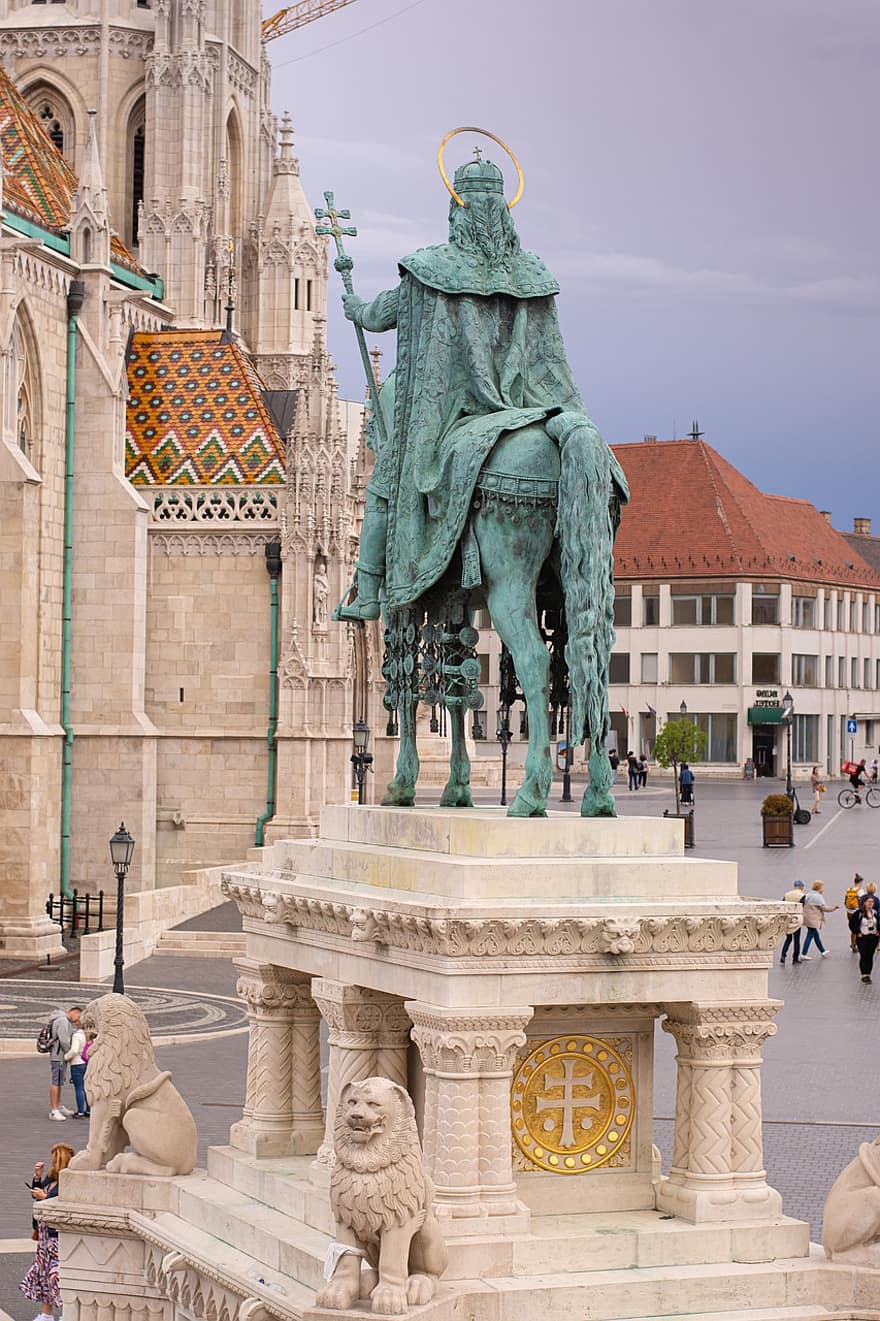 budapest, St Stephen Statue, skulptur, byens torv, ungarn, slot, sightseeing
