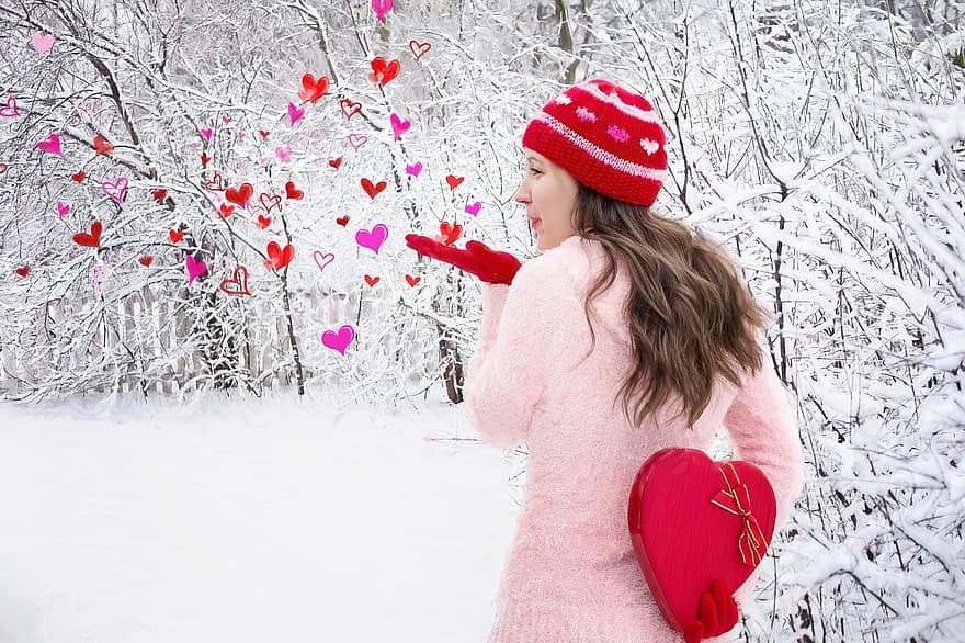 Valentijnsdag, Valentijn, hart-, mooie meid, liefde, rood, vakantie, romance, viering, kaart, romantisch