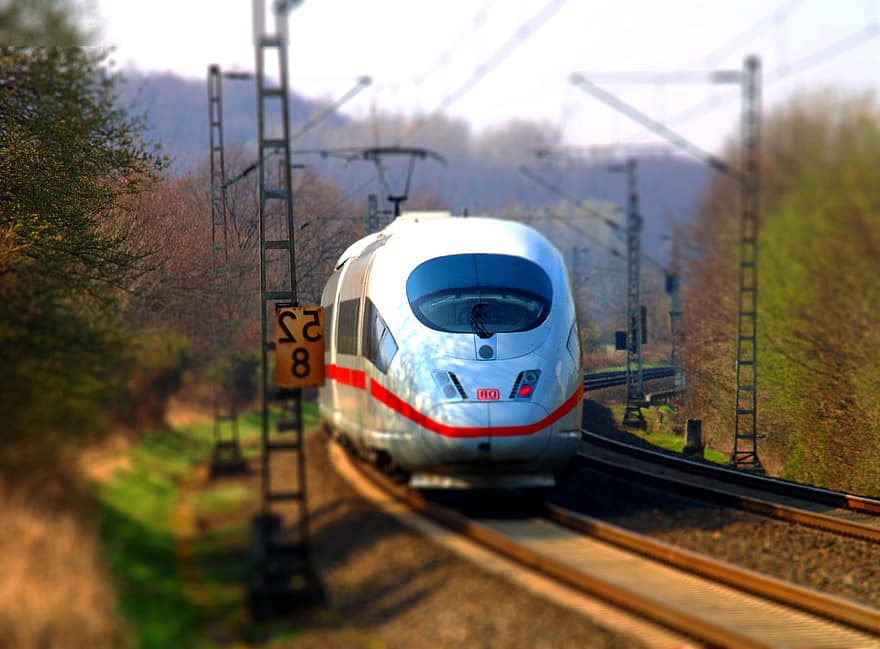 spoorweg, trein, platteland, de lente, landschap, sneltrein, Eschweiler