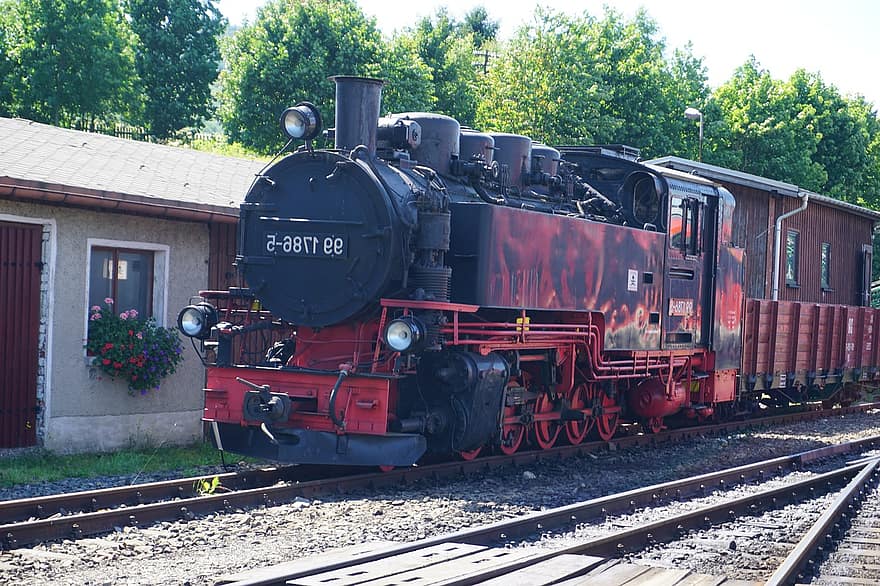 entrenar, transporte, locomotora, ferrocarril de vía estrecha, Fichtelbergbahn
