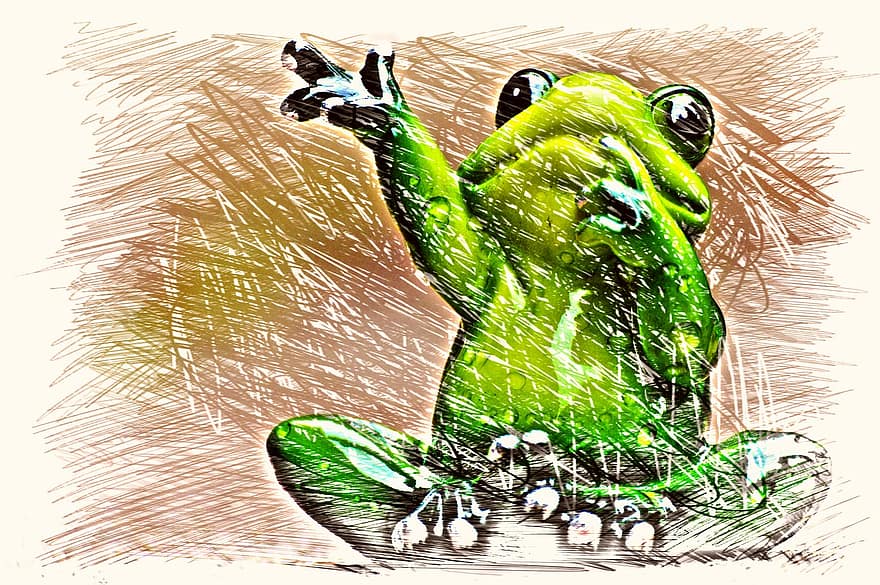 Frog, Wave, Drawing, Colorful, Farewell, Funny, Cute, Figure